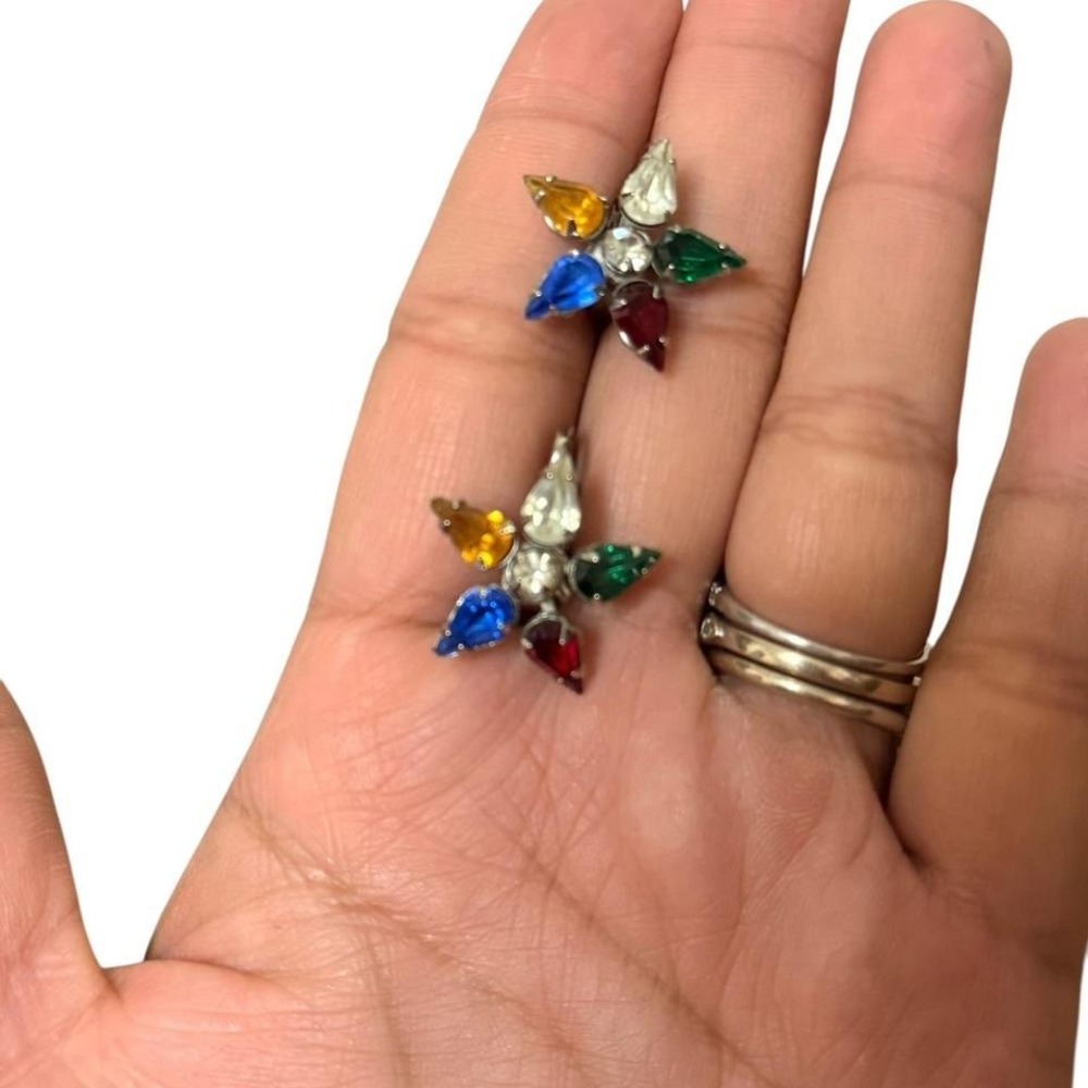 Vintage Order of the Eastern Star OES Multi Color Rhinestone Clip On Earrings